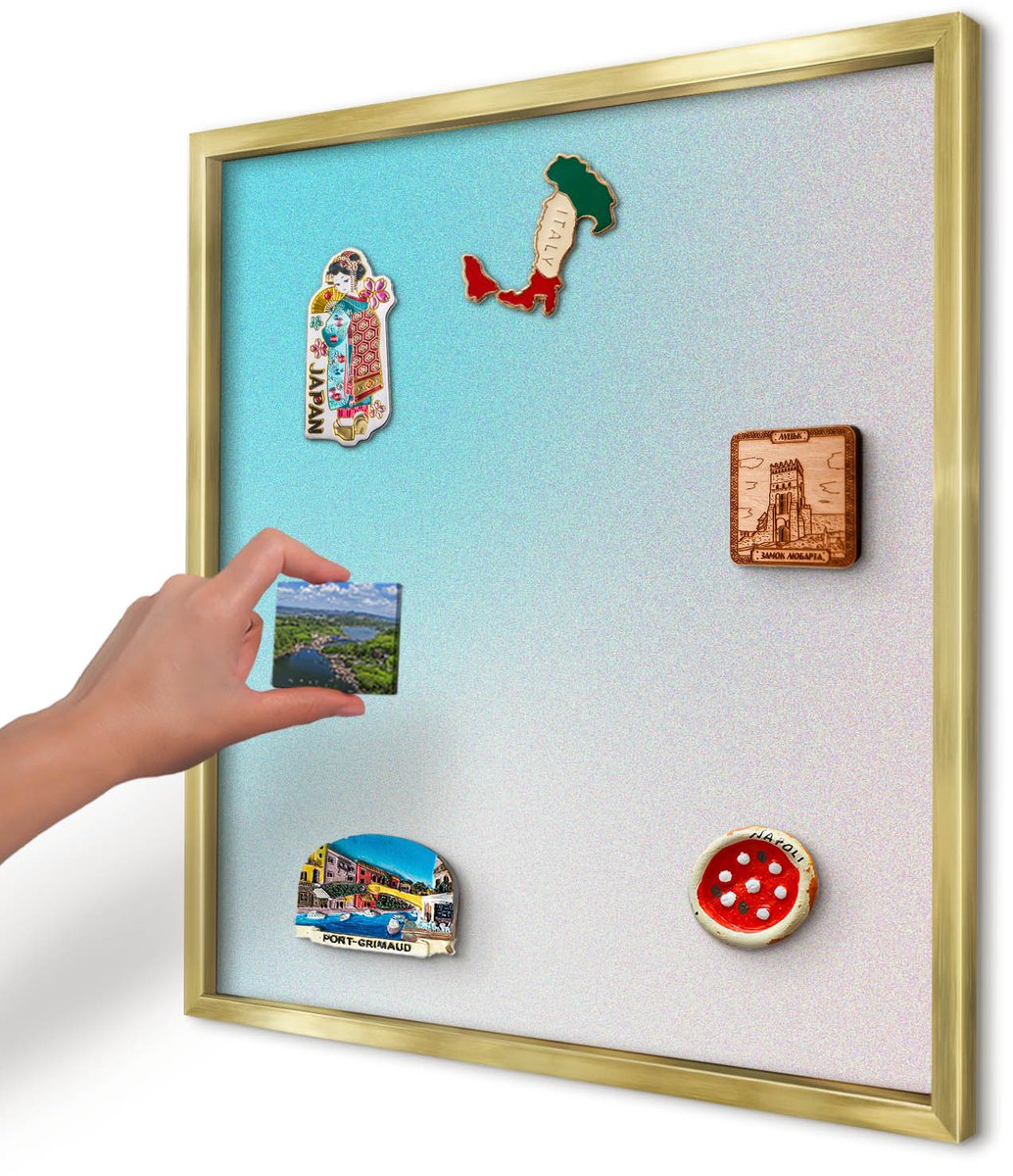 Artprintcave Blauw Magneetbord mit Gouden Frame - 50x50 cm - Pastel Abstractie Magneet Bord mit Frame - Modern Magneetbord Voor Foto's - Abstractie