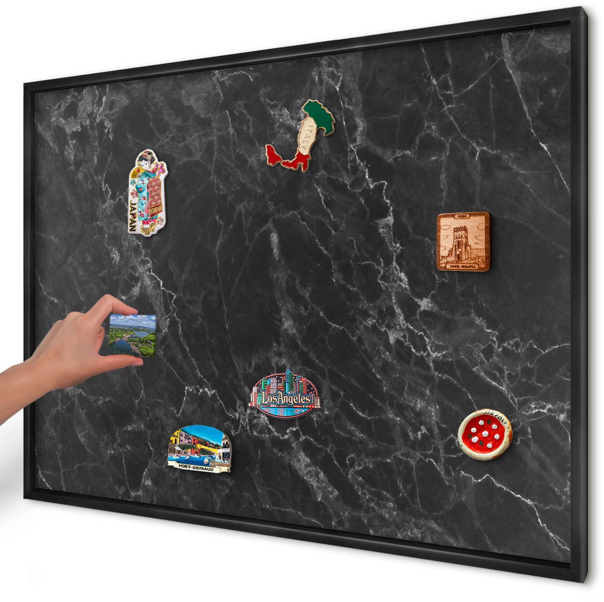Artprintcave Zwart Magneetbord mit Zwart Frame - 100x70 cm - Zwart Marmer Magnetische Organizer - Minimalist Bord Voor Magneten - Texturen