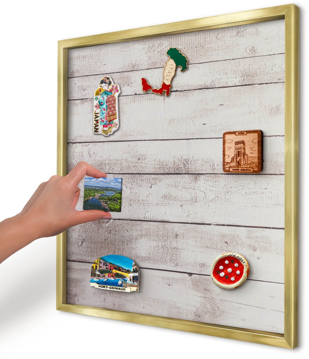Artprintcave Beige Magneetbord mit Gouden Frame - 50x50 cm - Licht Hout Magneetbord Voor Foto's - Rustiek Magnetisch Bord Voor Magneten - Texturen