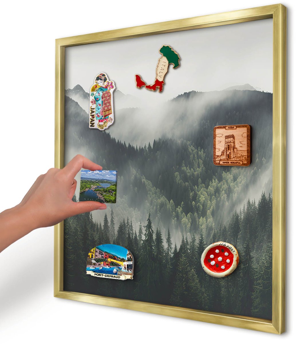 Artprintcave Groente Magneetbord mit Gouden Frame - 50x50 cm - Groene Bergen Notitiebord - Fotografisch Wandbord Magnetisch - Landschappen