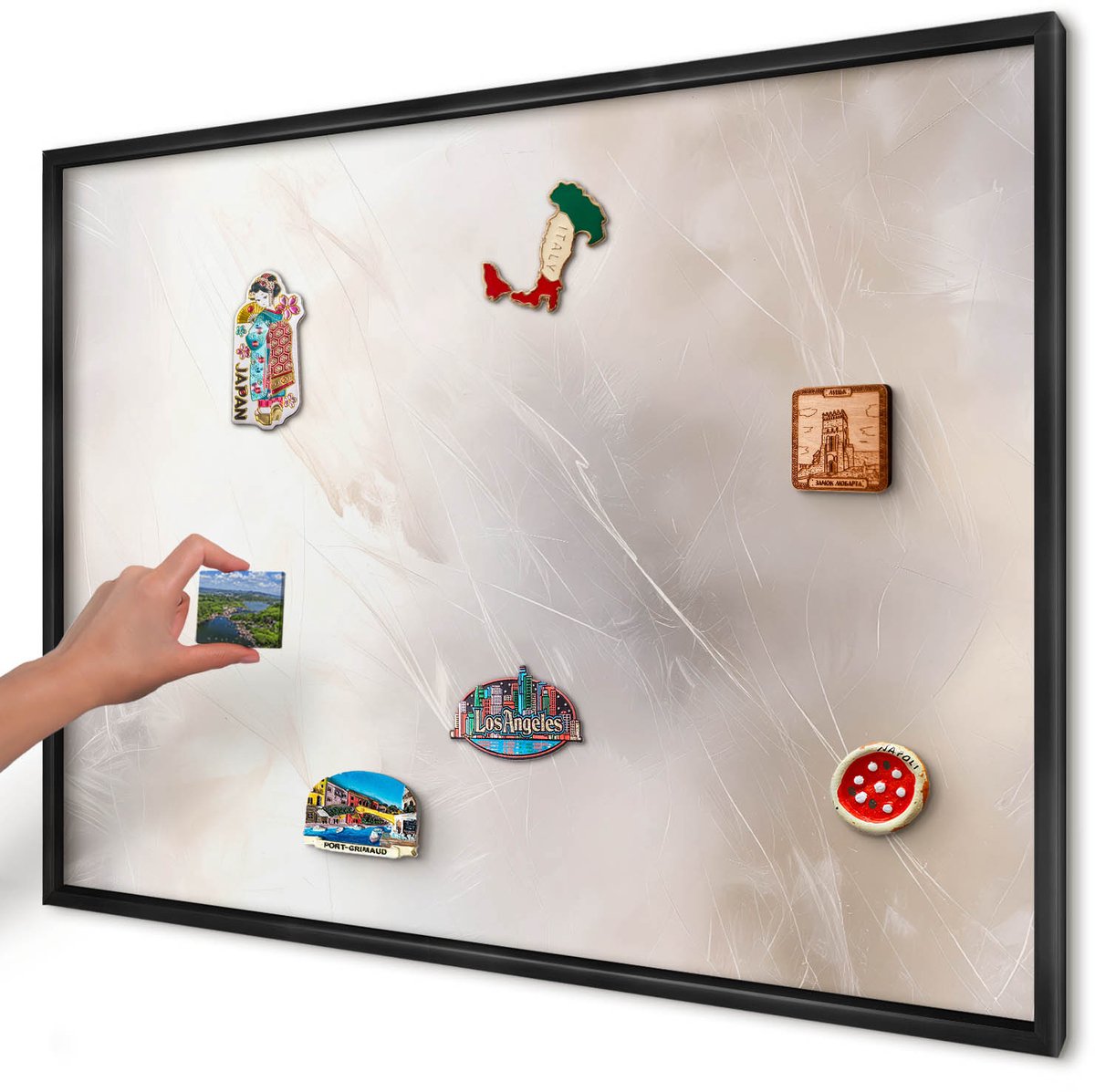 Artprintcave Wit Magneetbord mit Zwart Frame - 100x70 cm - Zachte Lichtheid Magneetbord Voor Foto's - Minimalist Wandbord Magnetisch - Achtergronden En Patronen