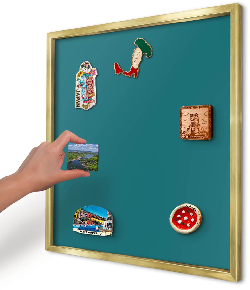 Artprintcave Turkoois Magneetbord mit Gouden Frame - 50x50 cm - Donker Turkoois Bord Voor Magneten - Minimalist Magnetisch Bord - Achtergronden En Patronen