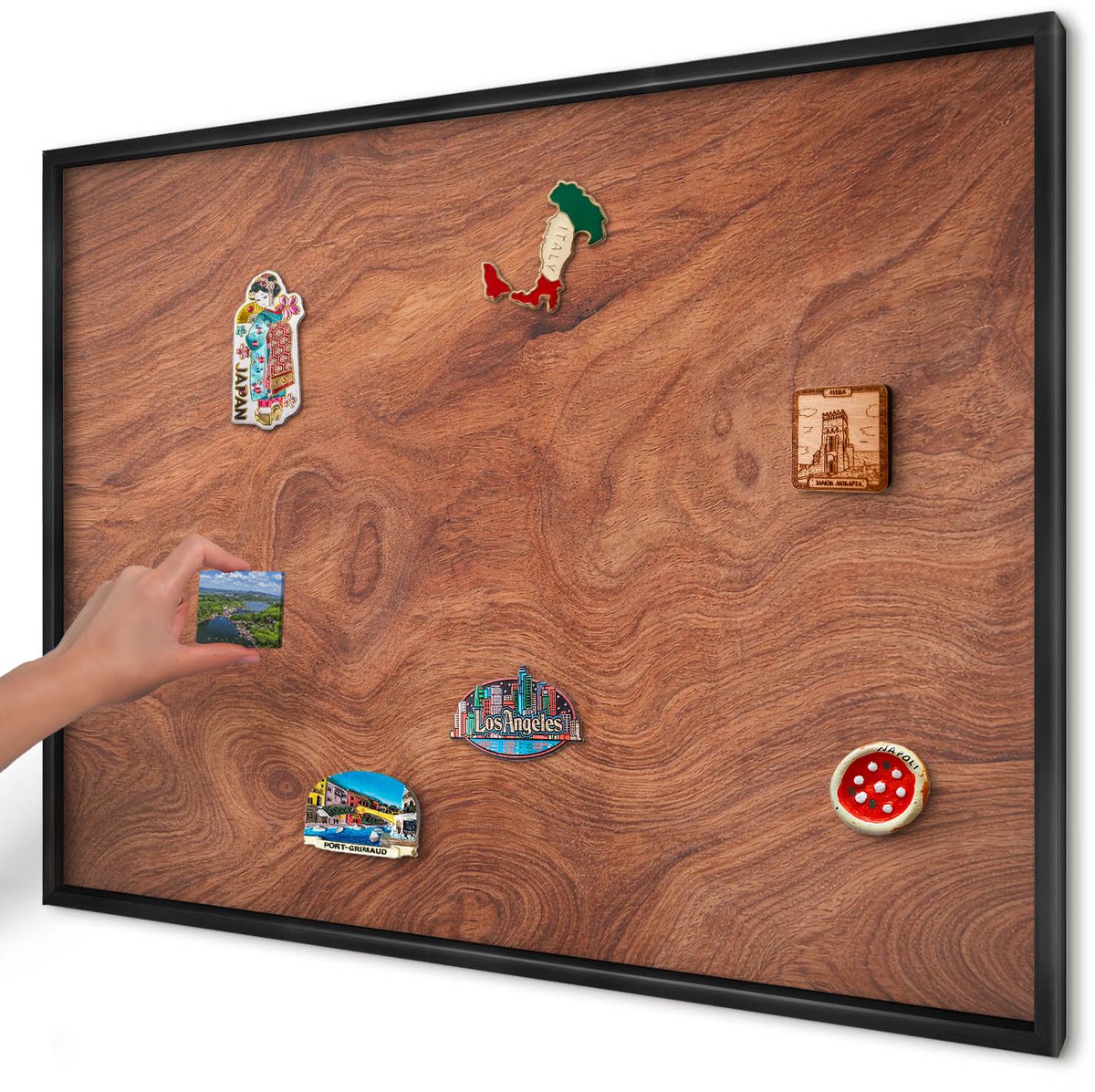 Artprintcave Bruin Magneetbord mit Zwart Frame - 100x70 cm - Houtnerf Memobord Keuken - Rustiek Bord Voor Magneten - Texturen