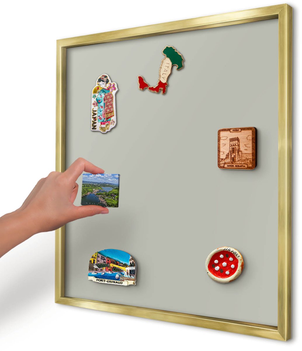 Artprintcave Grijs Magneetbord mit Gouden Frame - 50x50 cm - Warmgrijs Memobord Keuken - Minimalist Bord Voor Magneten - Achtergronden En Patronen