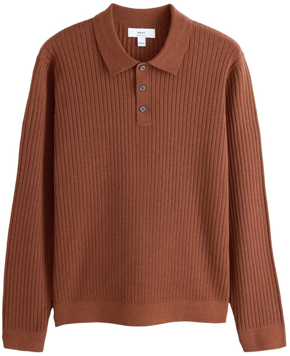 Next - Heren - Essential polo met textuur - Bruin