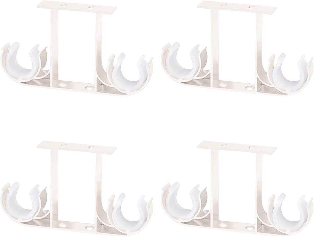 SnelShoppen - Gordijnroedebeugels 4 Stuks Aluminium Legering Plafondmontagebeugels Dubbele Gordijnhouders 28 mm Melkwit voor Raamgordijnen
