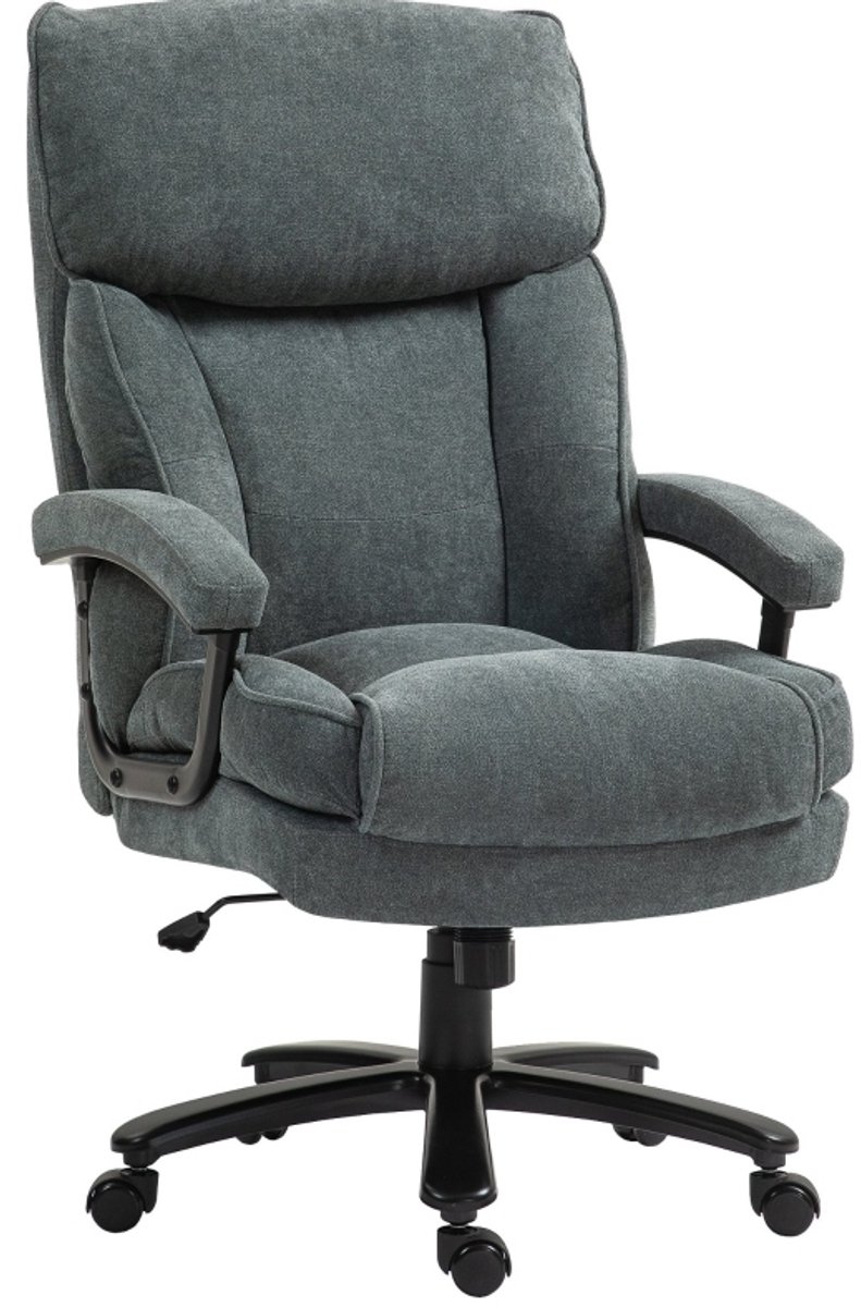 REDOM - Bureaustoel - Hoge rugleuning met hoofsteun - Armleuningen en wielen - Kantelfunctie en verstelbare zithoogte - Volwassenen - Stof - Grijs - 68,5 x 79 x 117-125 cm