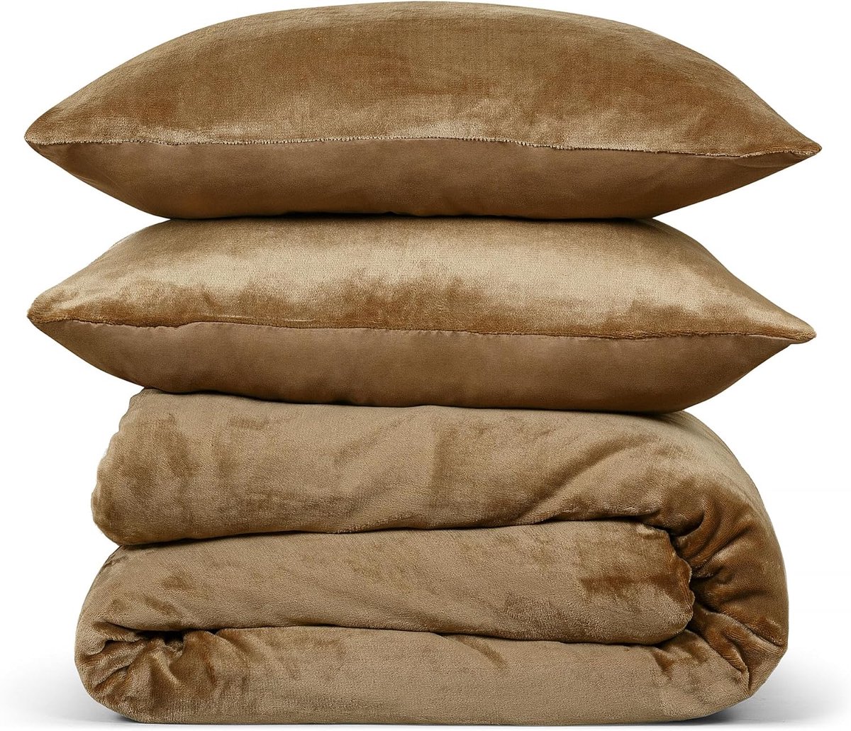 SnelShoppen - Flanel Fleece Duvet Dekbedovertrek Lits Jumeaux 240x220 cm - Ultra Zacht & Huidvriendelijk - Beige Goud met 2 Kussenslopen voor Luxe Sla