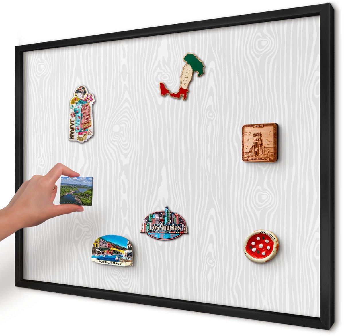 Artprintcave Wit Magneetbord mit Zwart Frame - 70x50 cm - Houten Patroon Memobord Keuken - Minimalist Magneet Bord mit Frame - Achtergronden En Patronen