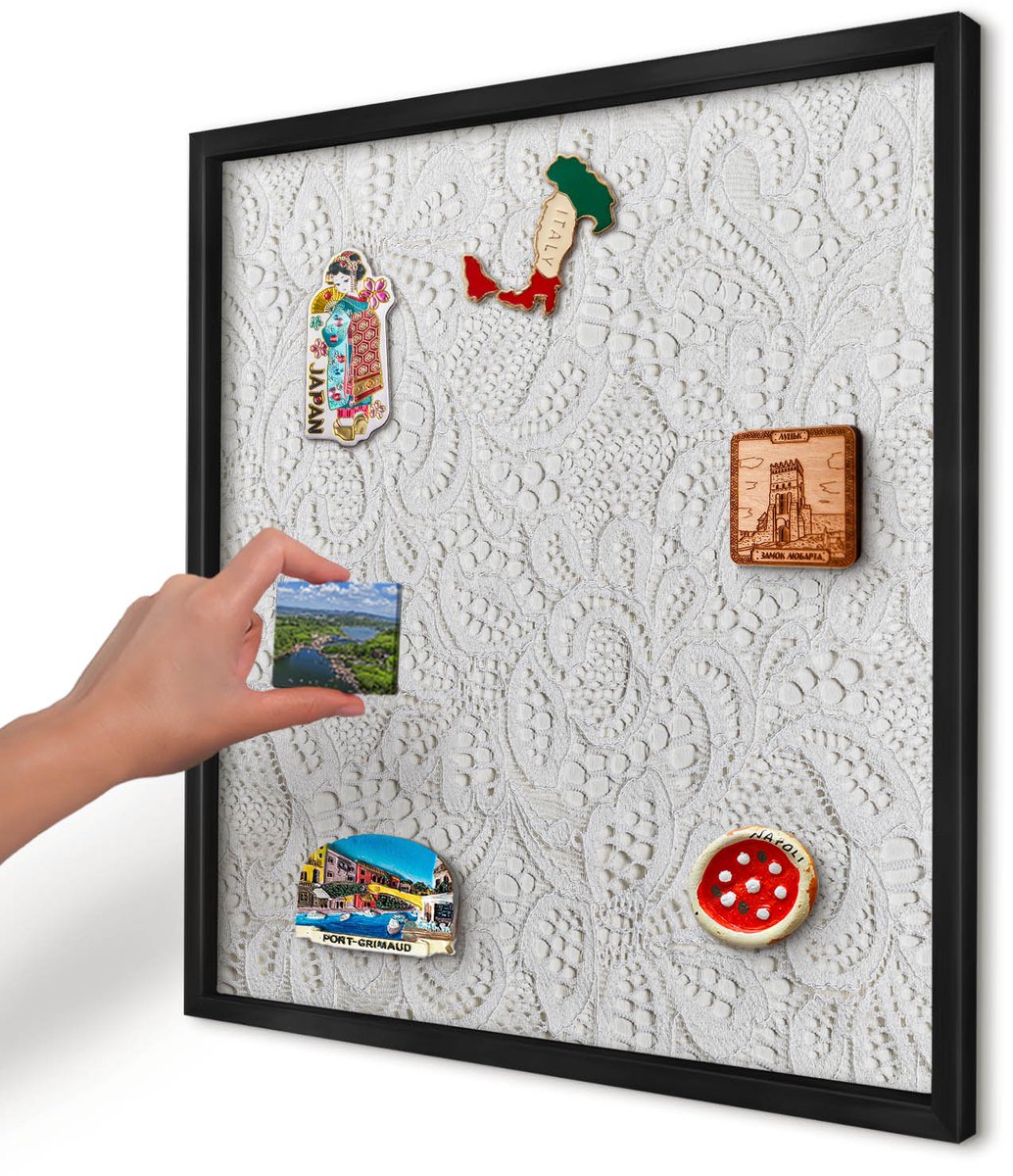 Artprintcave Wit Magneetbord mit Zwart Frame - 50x50 cm - Opengewerkte Elegantie Magneetbord Voor Foto's - Minimalist Magneetbord Voor Keuken - Texturen