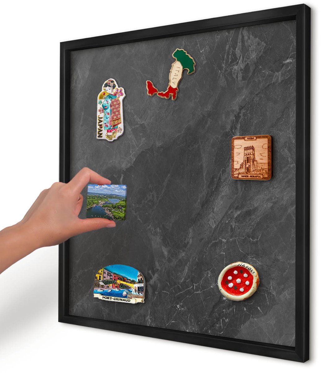 Artprintcave Zwart Magneetbord mit Zwart Frame - 50x50 cm - Grijze Elegantie Magneetbord Voor Foto's - Minimalist Wandbord Magnetisch - Texturen