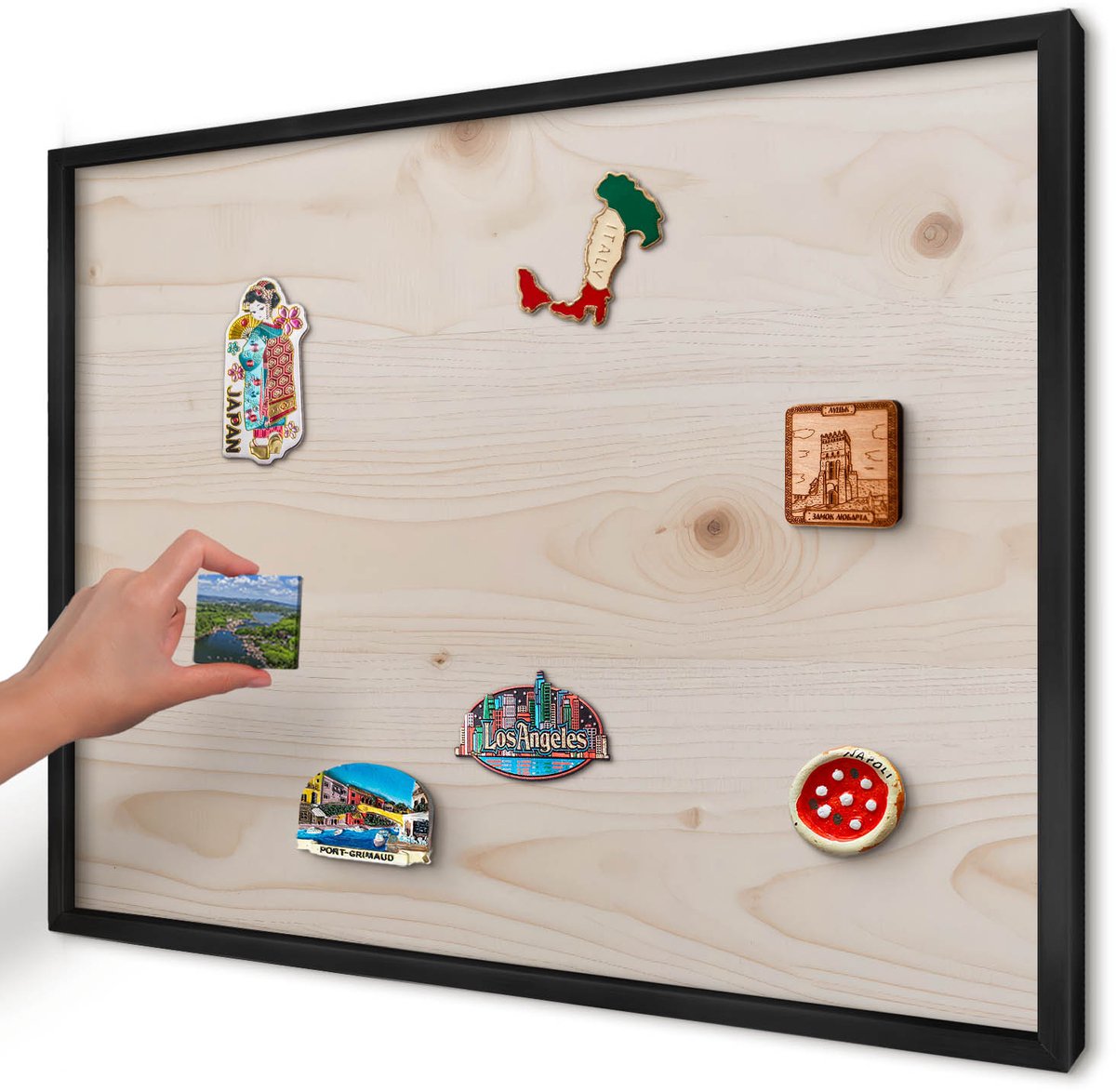 Artprintcave Beige Magneetbord mit Zwart Frame - 70x50 cm - Houten Patroon Bord Voor Magneten - Minimalist Magneetbord Voor Keuken - Texturen