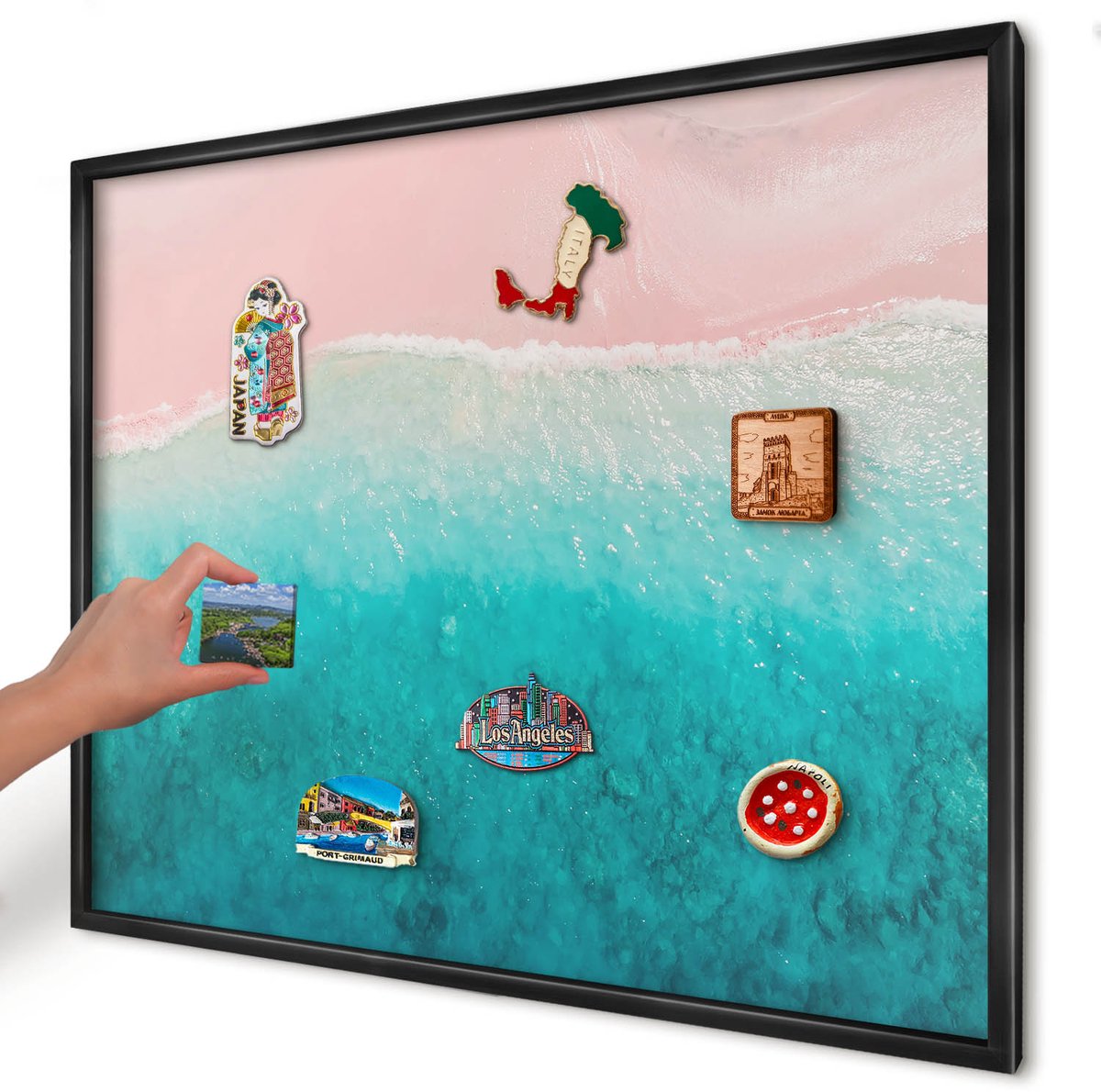 Artprintcave Roze Magneetbord mit Zwart Frame - 80x60 cm - Zomerse Ontspanning Bord Voor Magneten - Fotografisch Wandbord Magnetisch - Landschappen