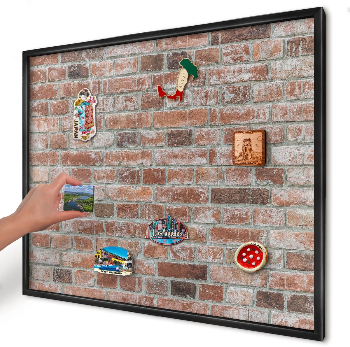 Artprintcave Rood Magneetbord mit Zwart Frame - 80x60 cm - Bakstenen Muur Magneetbord Voor Keuken - Industrieel/Loft Magneetbord Voor Foto's - Texturen