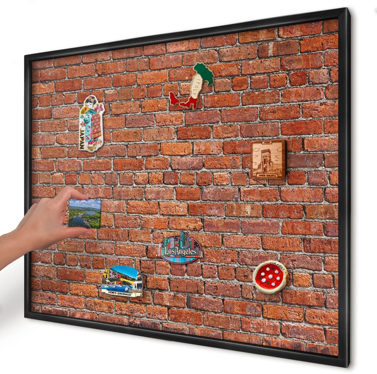 Artprintcave Bruin Magneetbord mit Zwart Frame - 80x60 cm - Baksteenmotief Memobord Keuken - Industrieel/Loft Magneet Bord mit Frame - Texturen