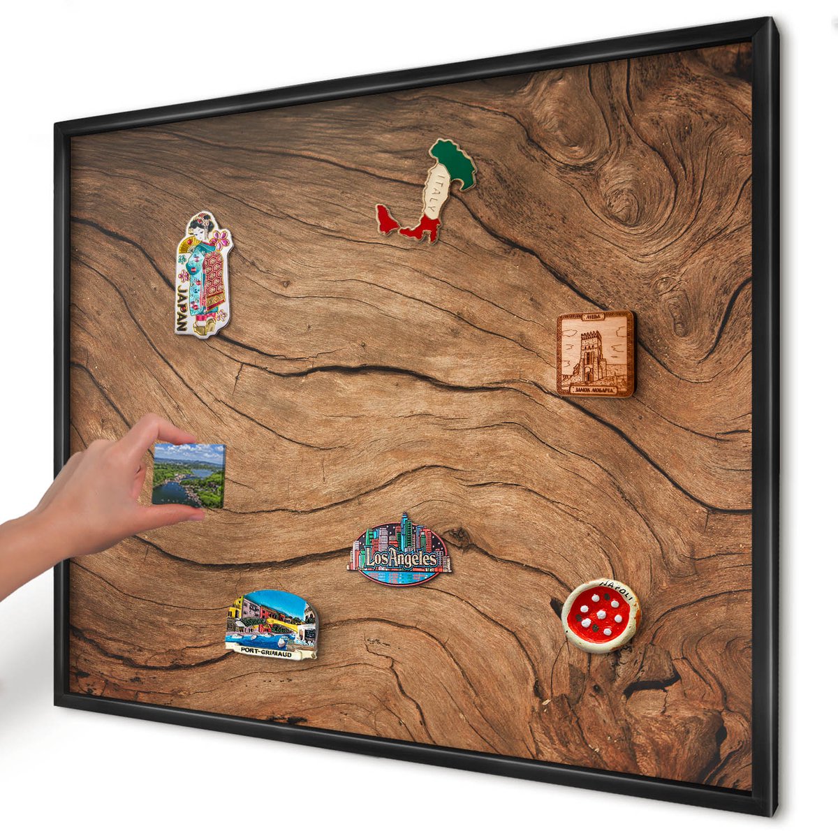 Artprintcave Bruin Magneetbord mit Zwart Frame - 80x60 cm - Houtnerf Magneetbord Voor Keuken - Rustiek Magneet Bord mit Frame - Texturen