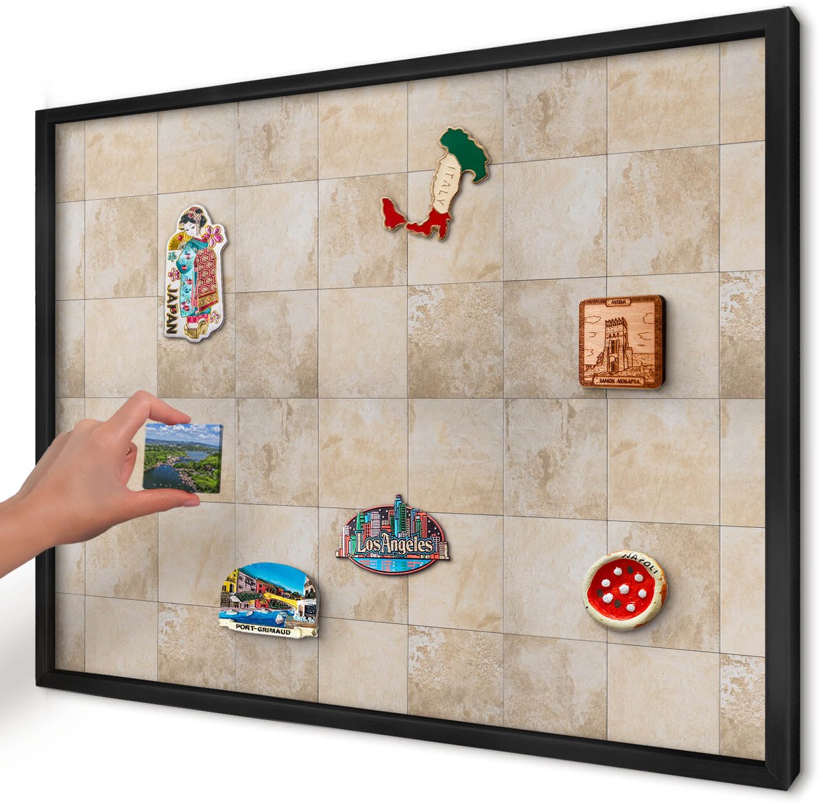Artprintcave Beige Magneetbord mit Zwart Frame - 70x50 cm - Neutrale Elegantie Magnetisch Bord Voor Magneten - Minimalist Magneetbord Voor Keuken - Texturen