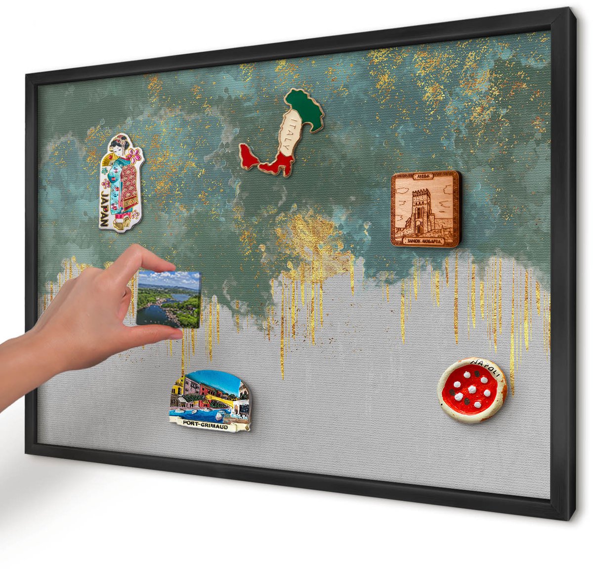 Artprintcave Turkoois Magneetbord mit Zwart Frame - 60x40 cm - Turquoise Abstractie Magnetisch Bord - Abstract Bord Voor Magneten - Abstractie