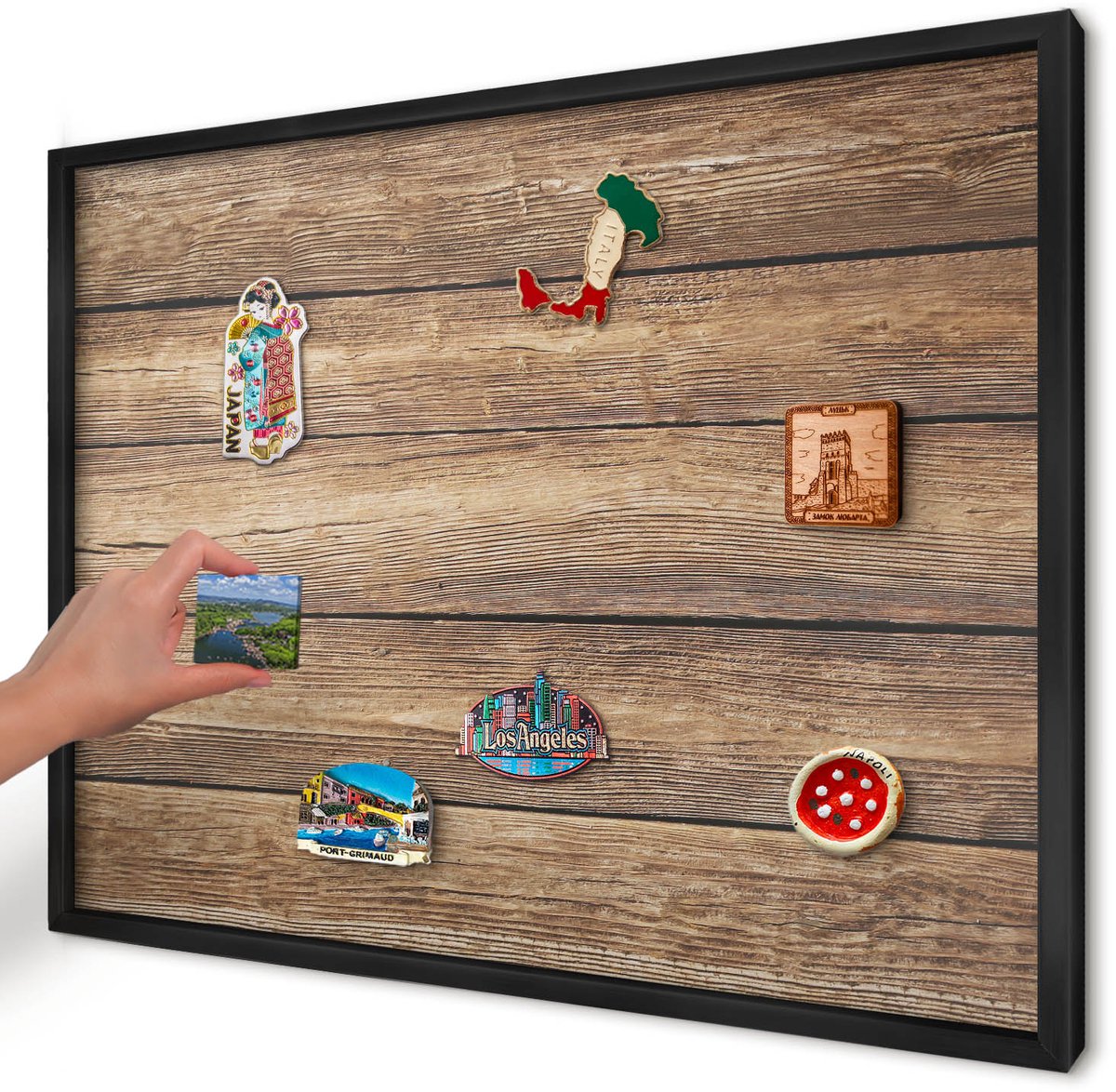 Artprintcave Bruin Magneetbord mit Zwart Frame - 70x50 cm - Houtstructuur Memobord Keuken - Rustiek Magneet Bord mit Frame - Texturen