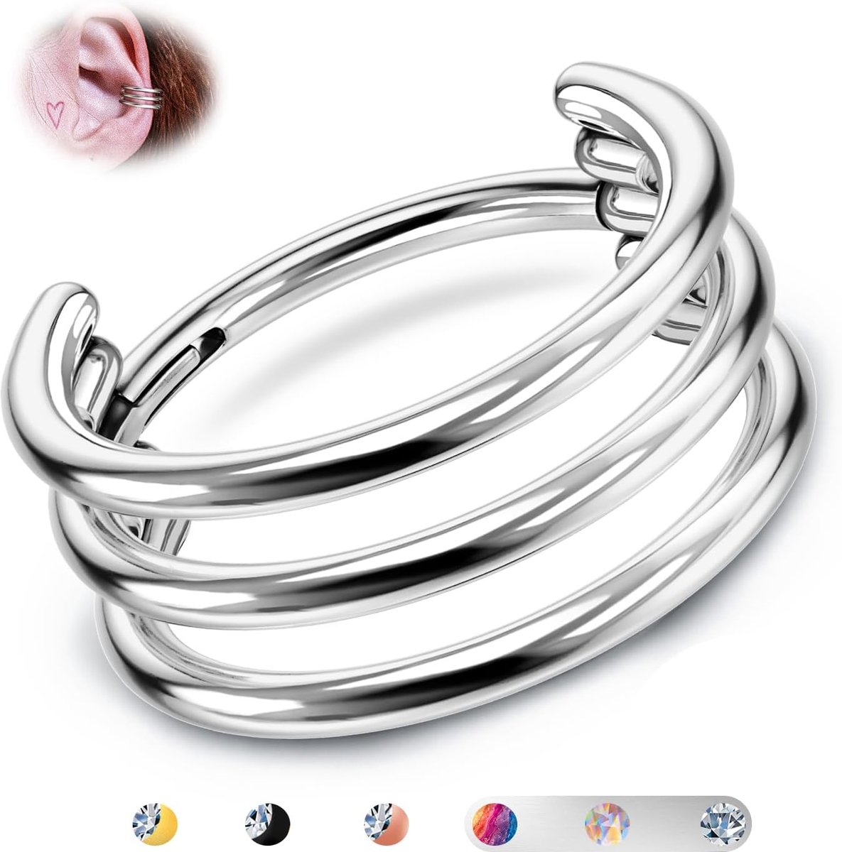 G23 Titanium Kraakbeen Oorbel Hoop Gestapelde Clicker 16G CZ Dubbele/Drievoudige Septum Ringen Conch Piercing Sieraden Tragus Daith Helix Oorbellen Neusringen Hoops voor Vrouwen 8/10/12mm