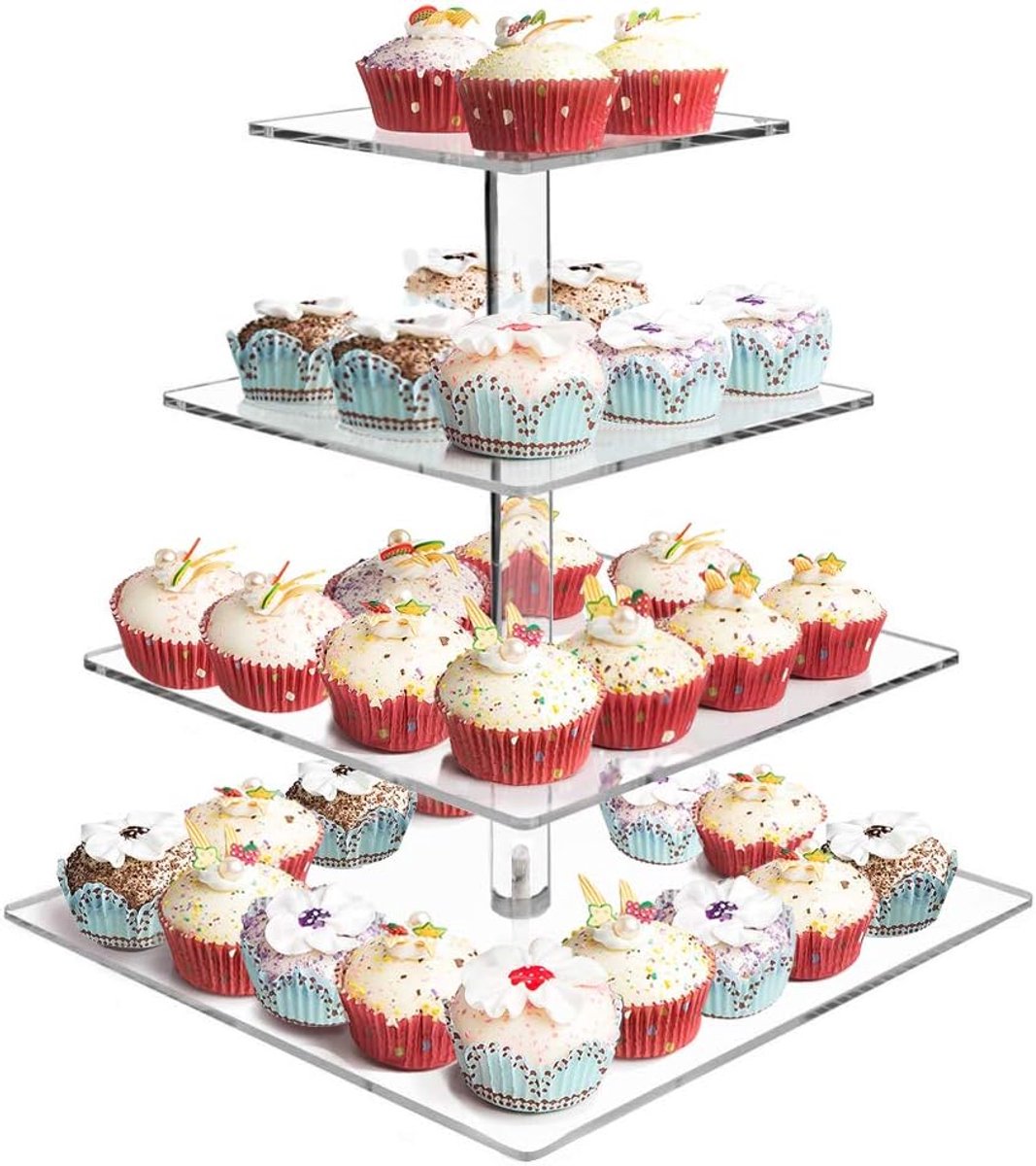 cupcake-displaystandaard, 4-laags vierkante cupcake-toren, voor