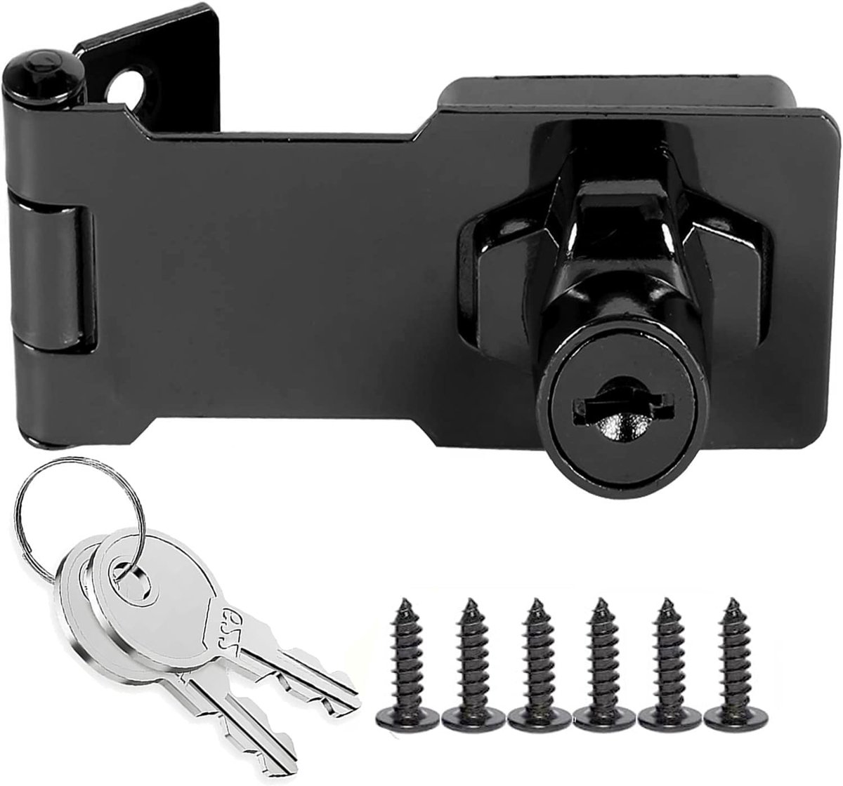 SnelShoppen - Hasp Slot met Sleutels, Hangslot Schuur Slot Poortsluiting Deurbeslag Kast Slot Draaiknop Slot Zwart (Zwart - 1 Stuk, 7.5cm)