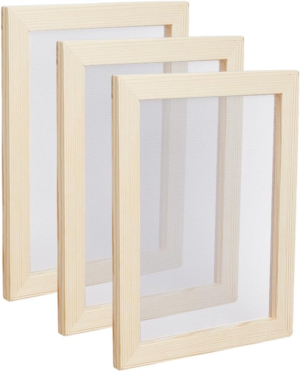 3-delige houten papiermaakframe 18,1x15,1 cm schermgereedschap Gebleekte amandel houten papiermaak oud rechthoekig papiermaakvorm frame voor DIY papierambachten