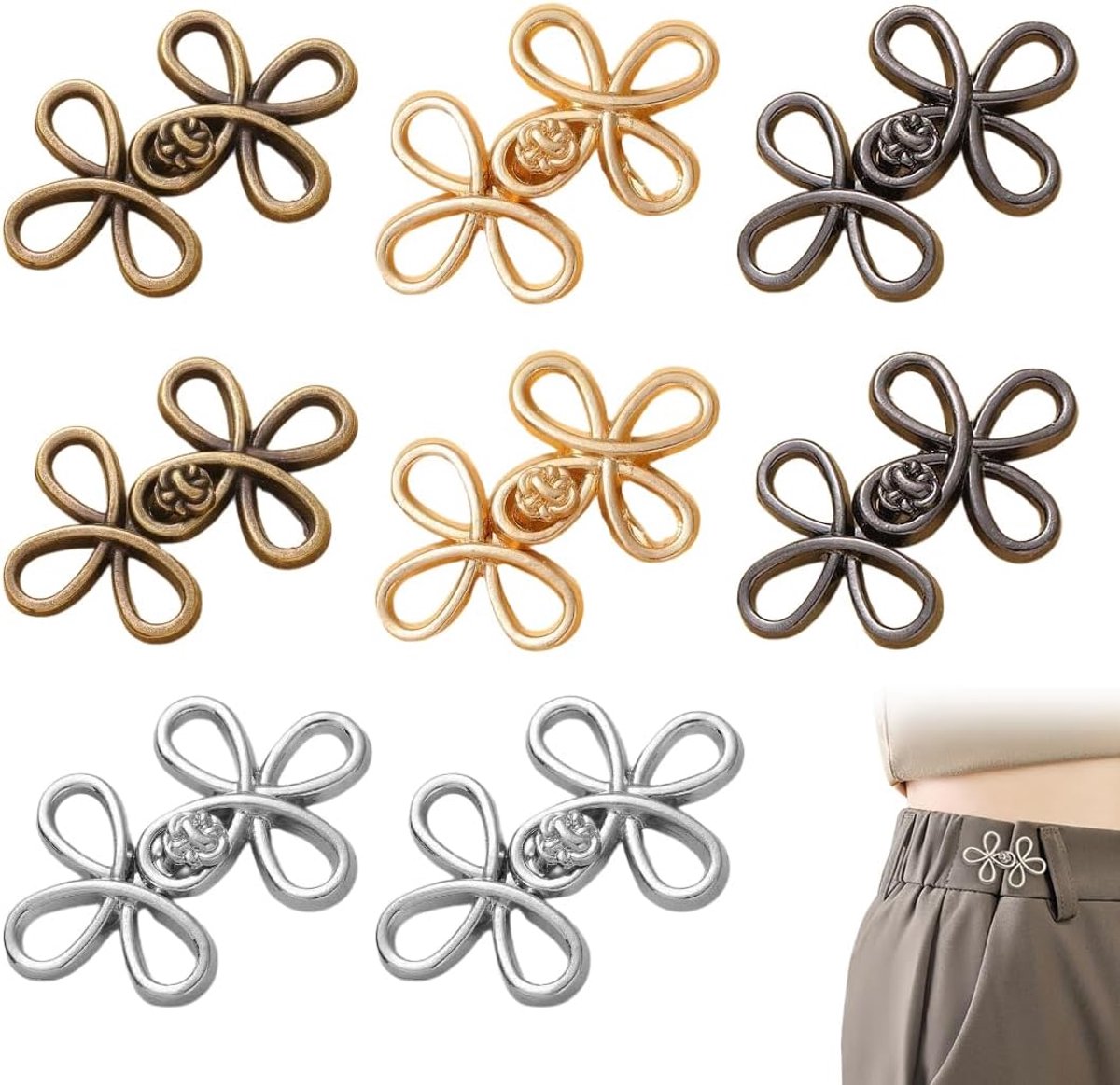 Knopen, verstelbare tailleclips, voor broeken en jeans.