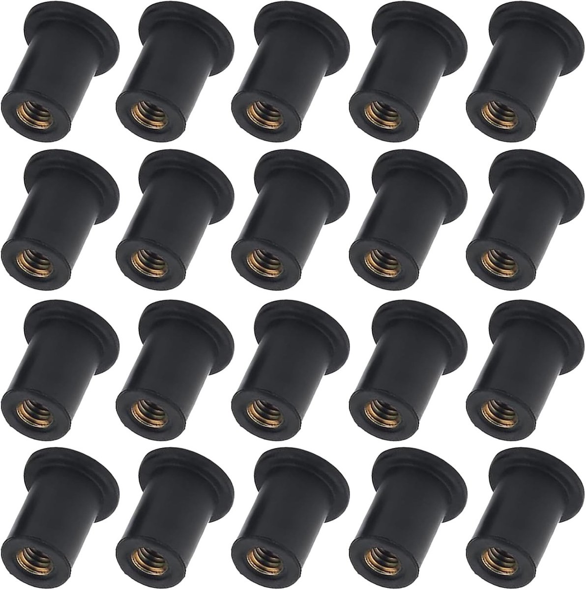 20 Stuks Rubber Well Nuts M5 - Rubberen moeren - bevestigingsmoeren voor motorruit - Rubber met Messing Moer voor Motoren, Kajaks en Kano's