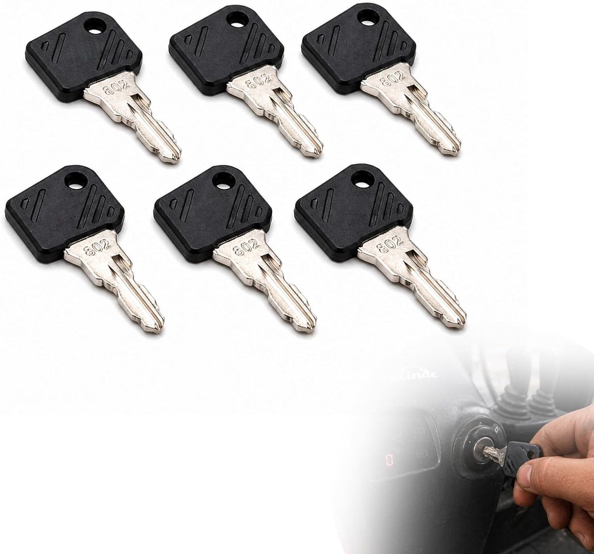 6 stuks 802 heftruck ontstekingssleutels, bouwmachinesleutelset, compatibel met Linde vorkheftruck, hefwagen, contactsleutel