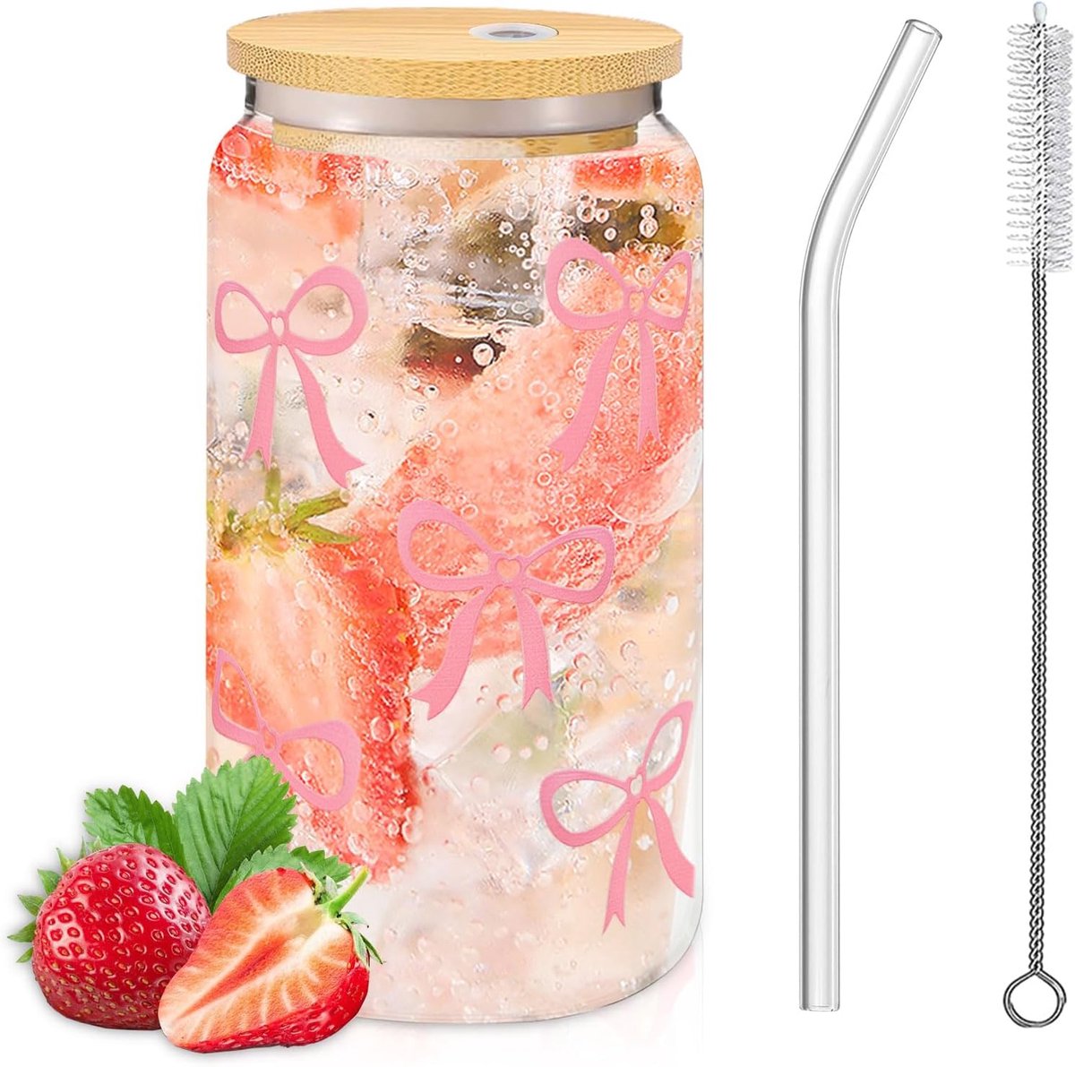 1 stuk 500ml Bow glazen beker met deksel en rietje 16 Oz longdrinkglazen glazen tumbler voor koffie, frisdrank, cocktails en meer