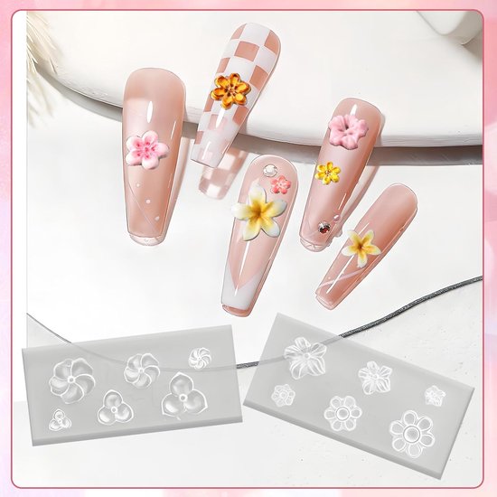 Mallen voor nagelbedels met bloemen, 3D gel-nagelkunstmal, snijmal, bloemensjablonen, doe-het-zelf-ontwerp, manicure, decoratie, accessoires, herbruikbare benodigdheden — afbeelding 4