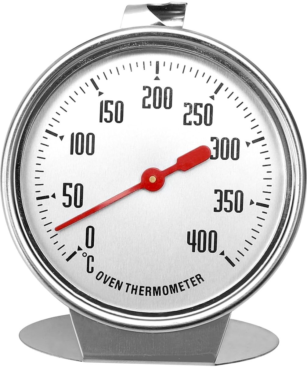 Kookthermometer, oventhermometer van roestvrij staal, meetbereik van 0 °C tot 400 °C, om op te hangen en neer te zetten met grote wijzerplaat voor bakken, koken en grillen