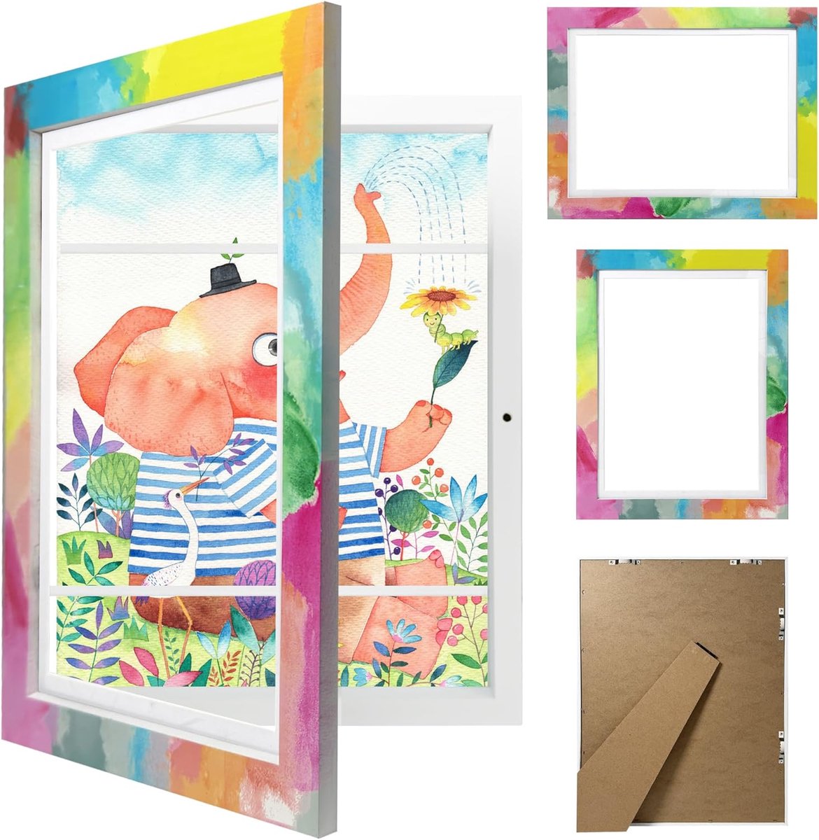 Fotolijst voor kindertekeningen, A4 frame, openklapbaar, voor kunst en kunstwerken, kan worden gevuld om uit te klappen en te wisselen, DIN A4-tekeningen (veelkleurig)