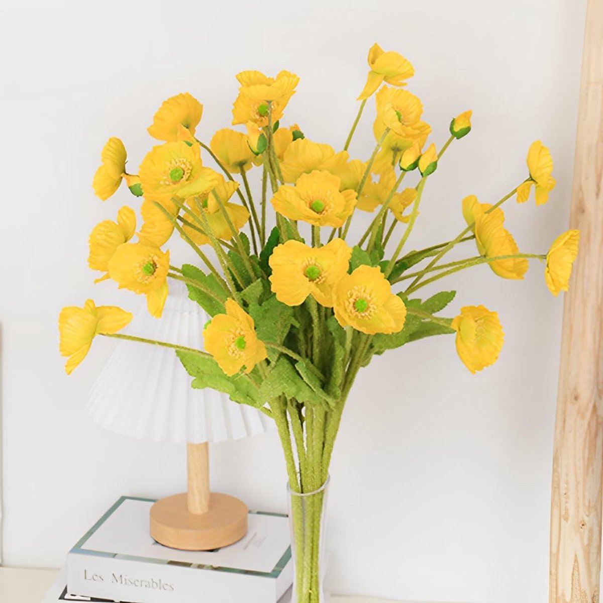 Kunstbloemen klaproos bloemen, 59 cm realistische zijden bloemen PU nep wilde bloemen, voor thuis bruiloft feest decor, bloemstukken, keukentafel middelpunt vaas (geel)