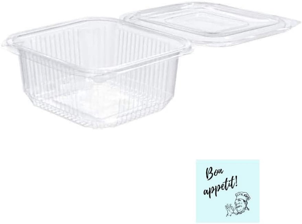 verpakking van 50 stuks, geschikt voor gebruik in de magnetron + 10 stickers (Bon Appetit), herbruikbare luchtdichte containers voor levensmiddelen, kunststof containers