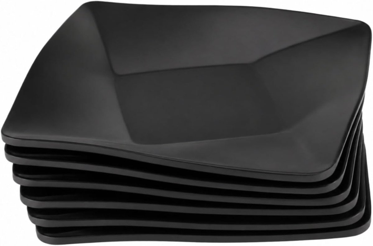 6 stuks zwarte rechthoekige borden, 19,8 x 19,8 x 2,8 cm, kleine borden, platte borden, voor dessert, cake, sushi, salade, antipasti