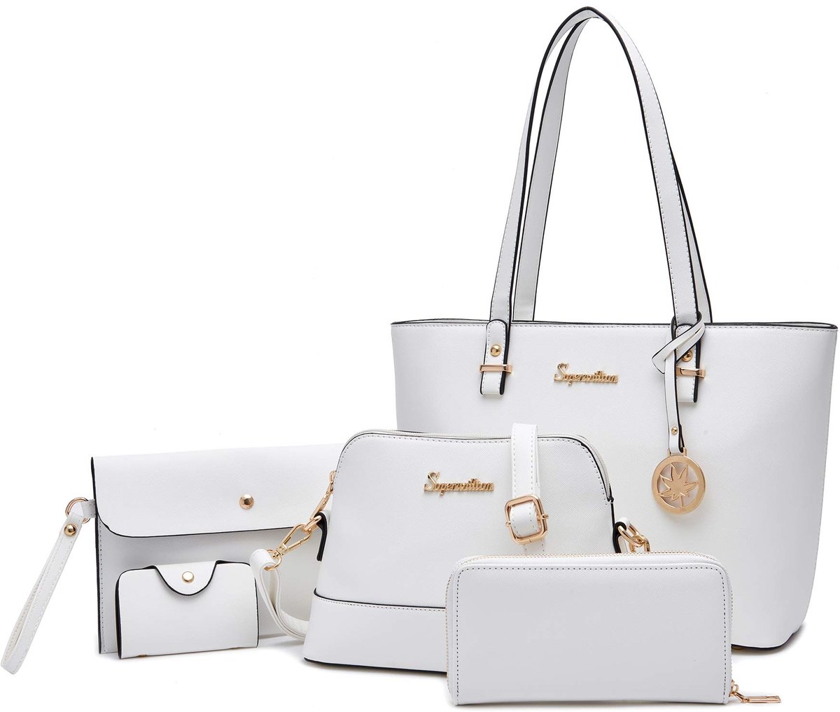 SnelShoppen - Handtas voor Vrouwen Schoudertassen Satchel Tote Bag 5-delige Purse Set, Beige, Groot, Duurzaam, Perfect voor Dagelijks Gebruik