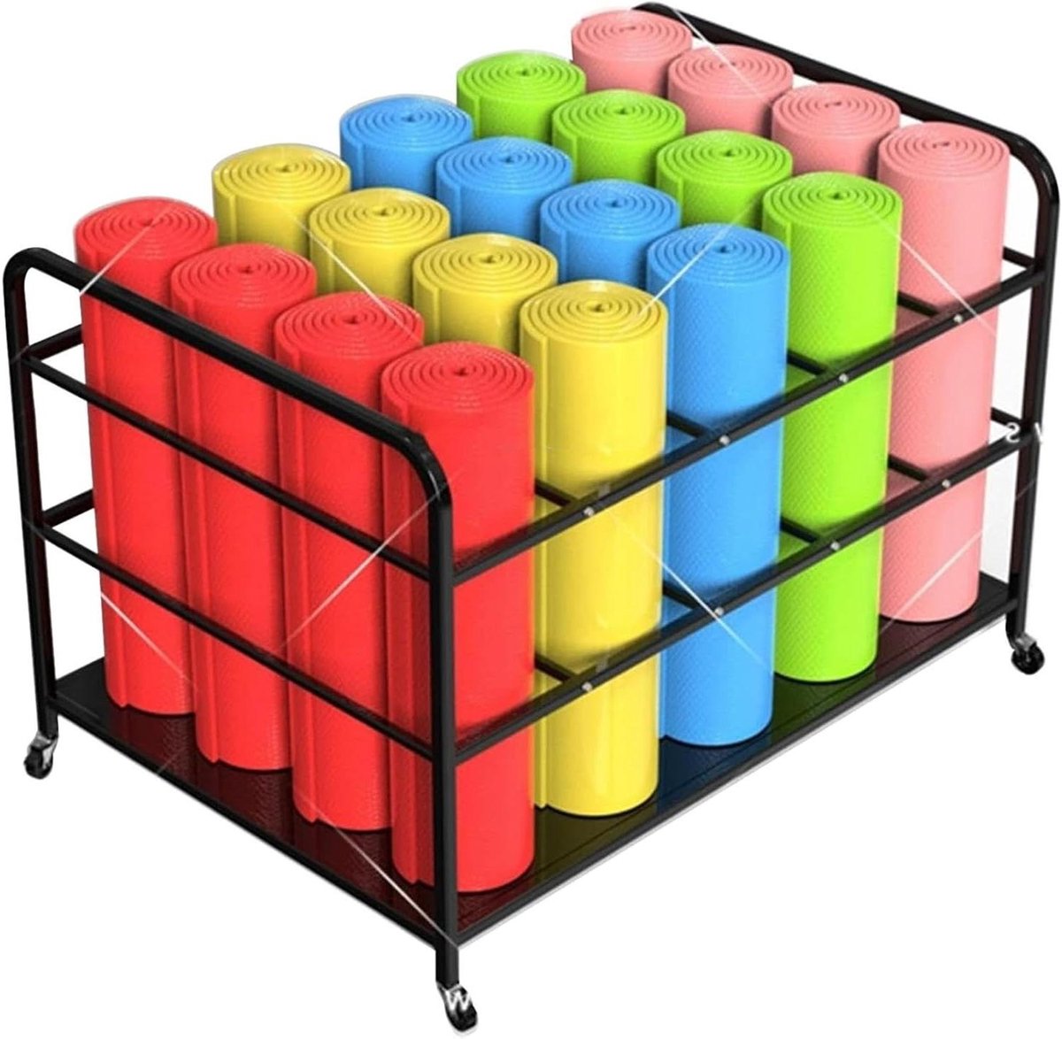 Sportmat Opbergkar - Fitnessrek Rolbaar - Sportspullen Organiseren - Vergrendelbare Wielen - 100 x 70 x 70 cm - Zwart
