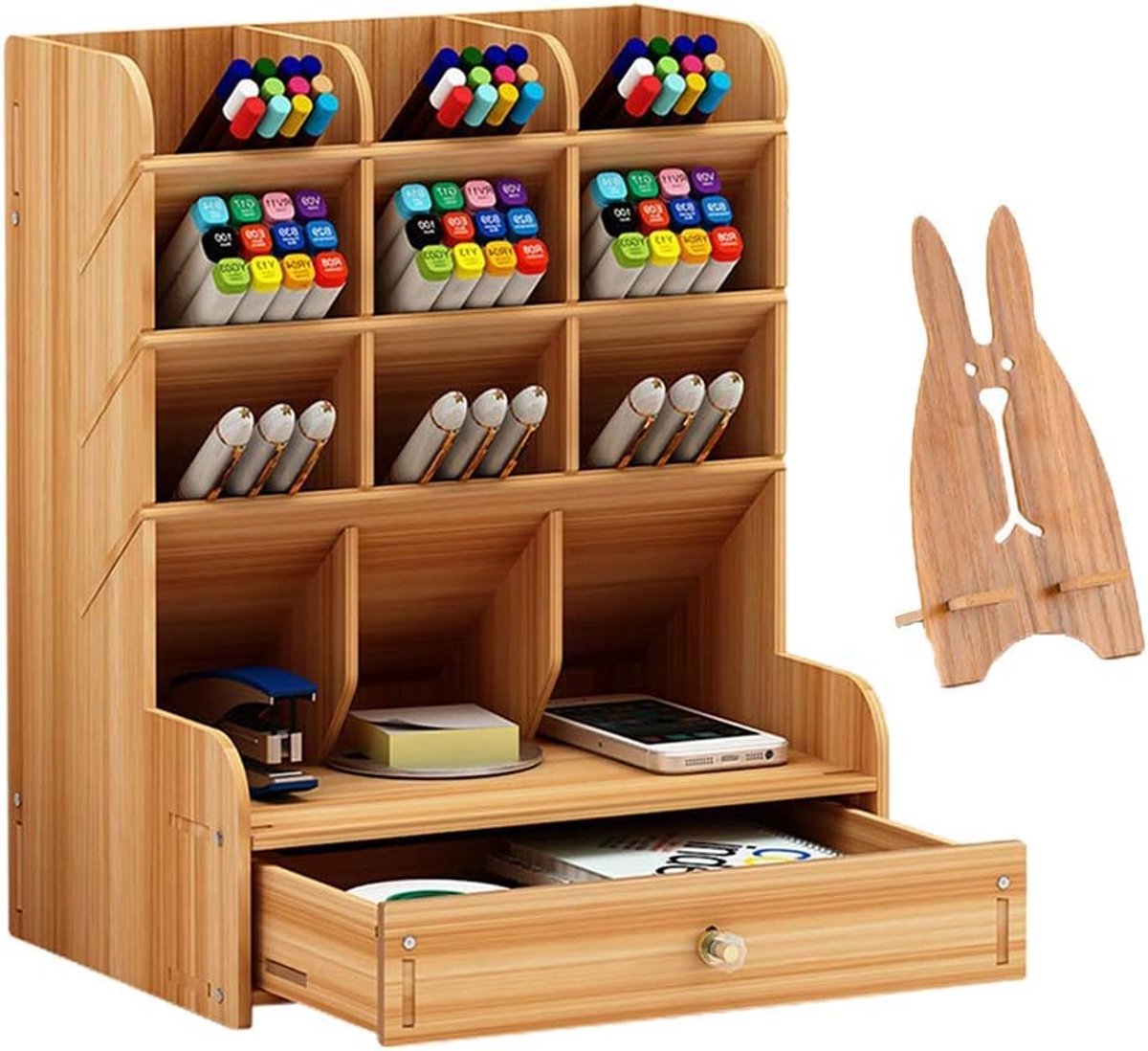 SnelShoppen - Houten Bureau Organizer Multifunctionele Bureau Stationery Pen Houder Thuis Kantoor Doos School Benodigdheden Opbergrek met Lade