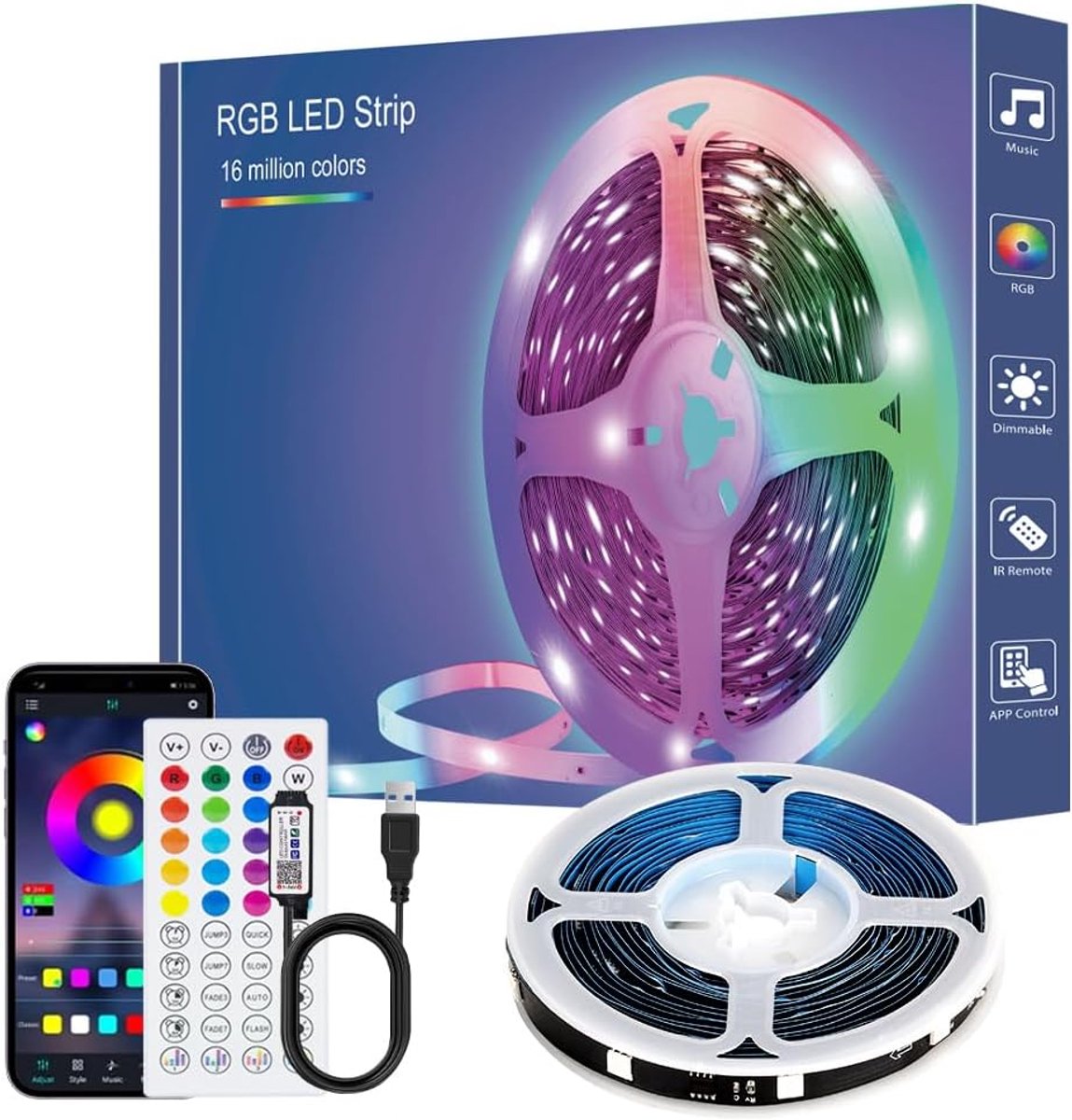 Strip 1M, TV LED achtergrondverlichting, kleur veranderende LED strip met 44 knoppen afstandsbediening/APP controle RGB LED lichtstrip voor 32-50 inch TV