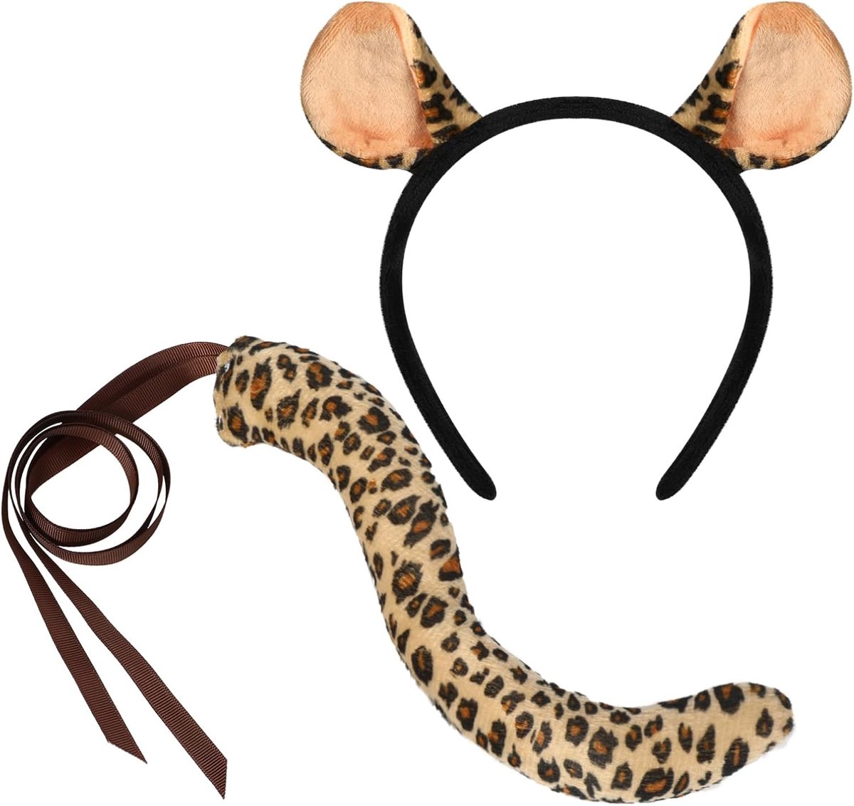 Kostuumset - Luipaard oren en staart met hoofdband en staart voor cosplay, verjaardagsfeestje accessoires, bruin