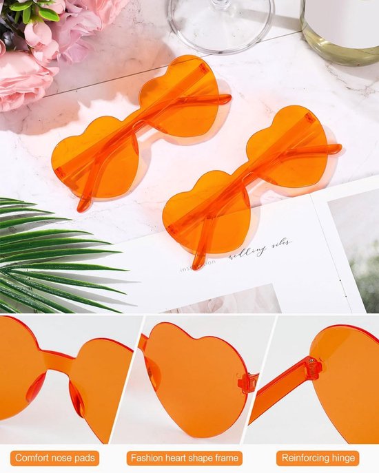 zonnebril, veelkleurig, randloze hartvormige bril, modieus, oversized mode, zonnebril, eyewear voor vrouwen, oranje, aperol — afbeelding 2
