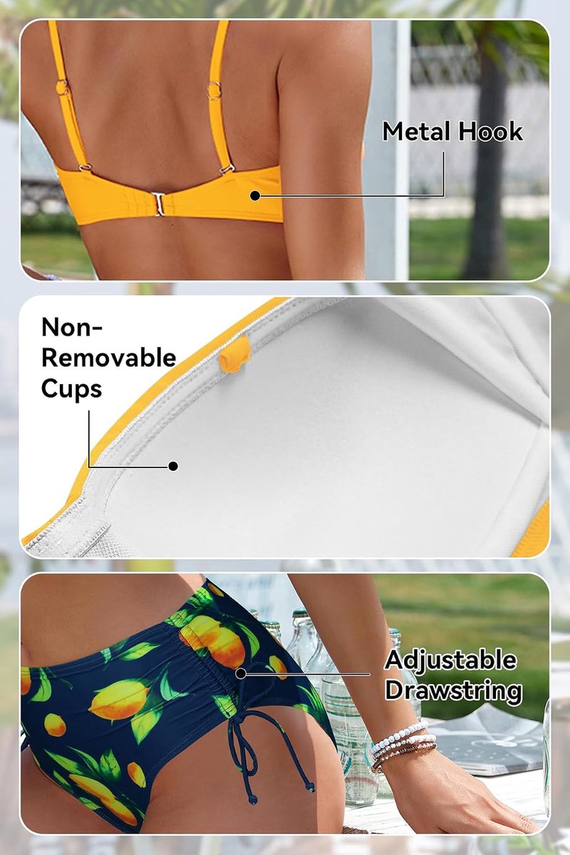 Bikiniset, bloemenprint, tweedelig, blote rug, badmode, strand, zee