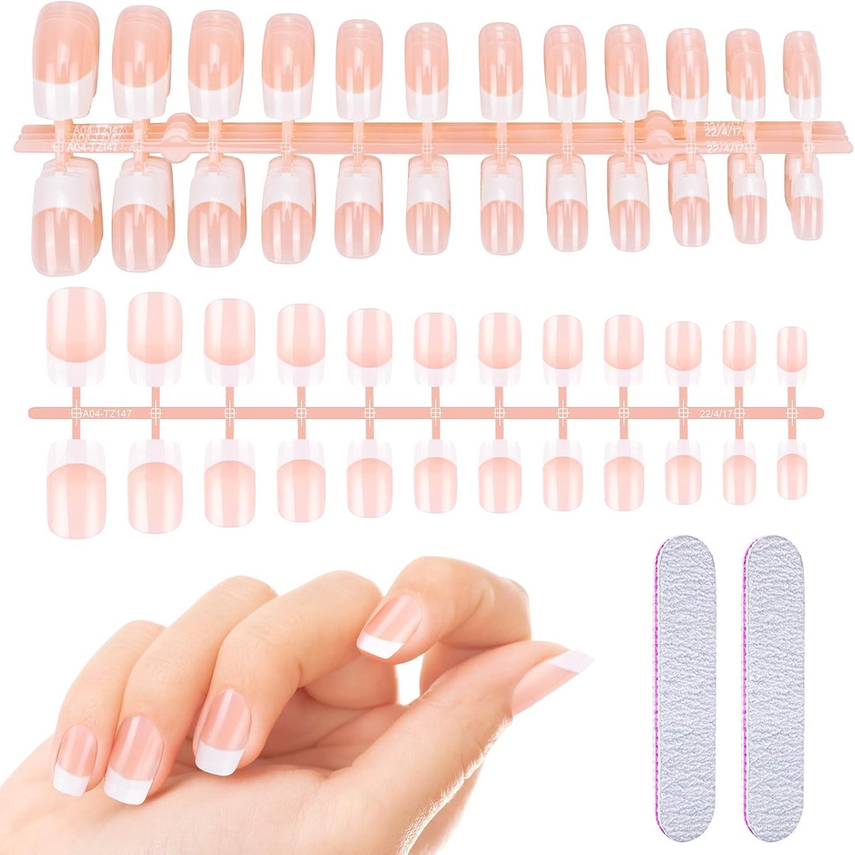 192 stuks kunstnagelset, Franse vingernagels, kort, natuurlijke valse