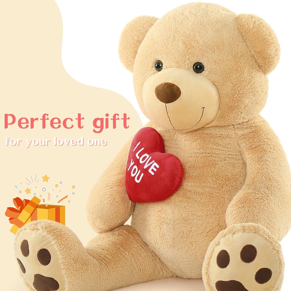 130 cm XXL grote teddybeer met hart I Love You, lichtbruin gigantische teddys als Kerstmis cadeau, groot knuffelbeer XXL, speelgoed voor kinderen, meisjes, vriendin, baby jongens
