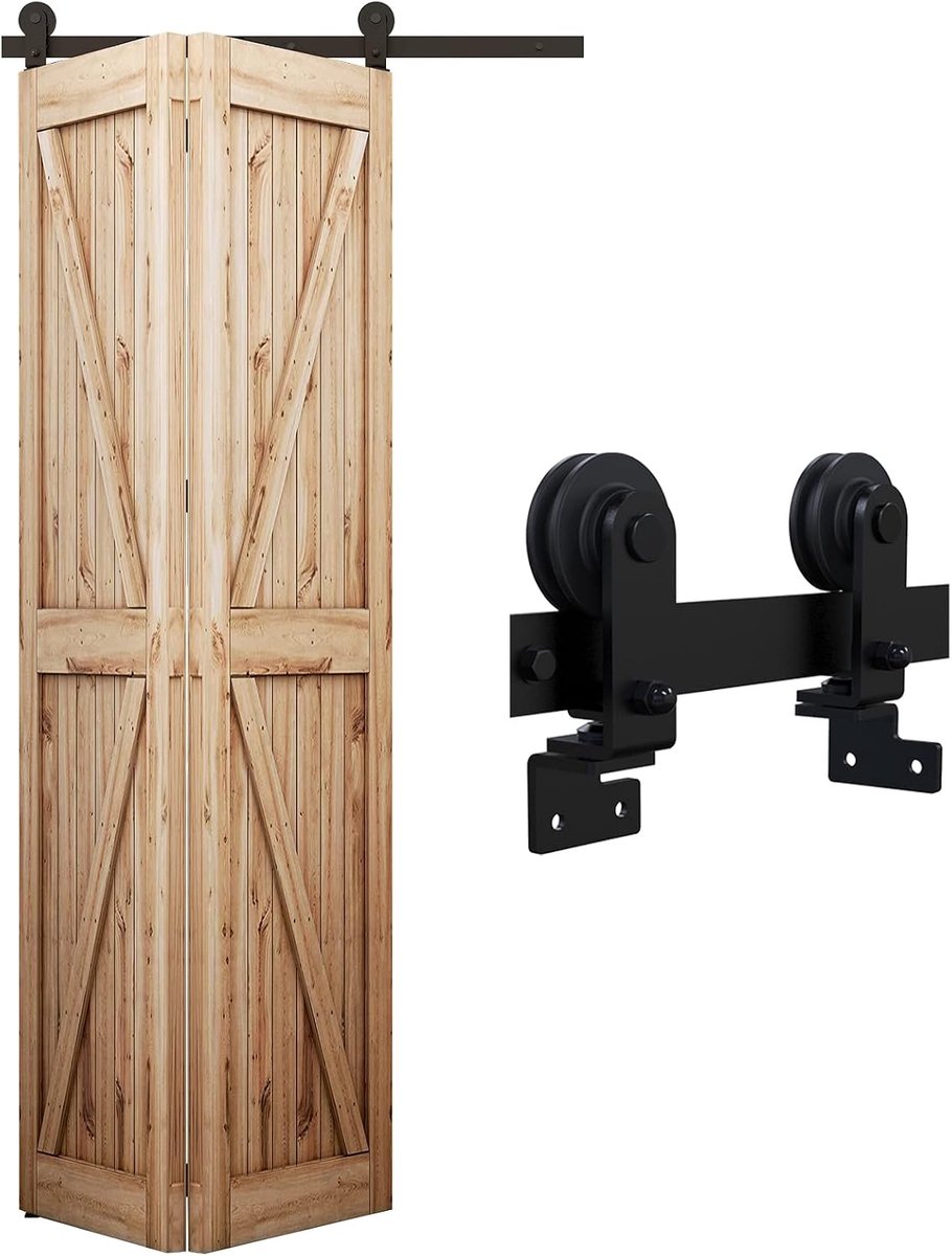 Schuifdeurrails 122 cm - Vouwbare set met hangwielen - Robuust staal - Geschikt voor 90-110 cm deuropening - SnelShoppen