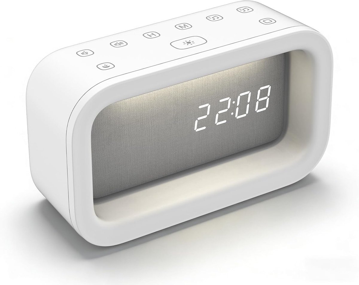 Wekker met Witte Ruis Machine voor Diepe Slaap, USB Oplaadbare Klok met 2 Standen en 16 Instellingen voor Witte Ruis Draagbaar 3 Kleuren Slaapmachine Slaapkop Slaapkamer Kantoor Reizen