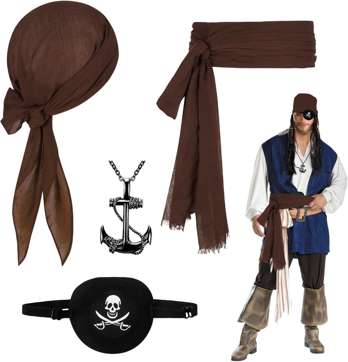 4 stuks middeleeuwse piratenaccessoires voor volwassenen