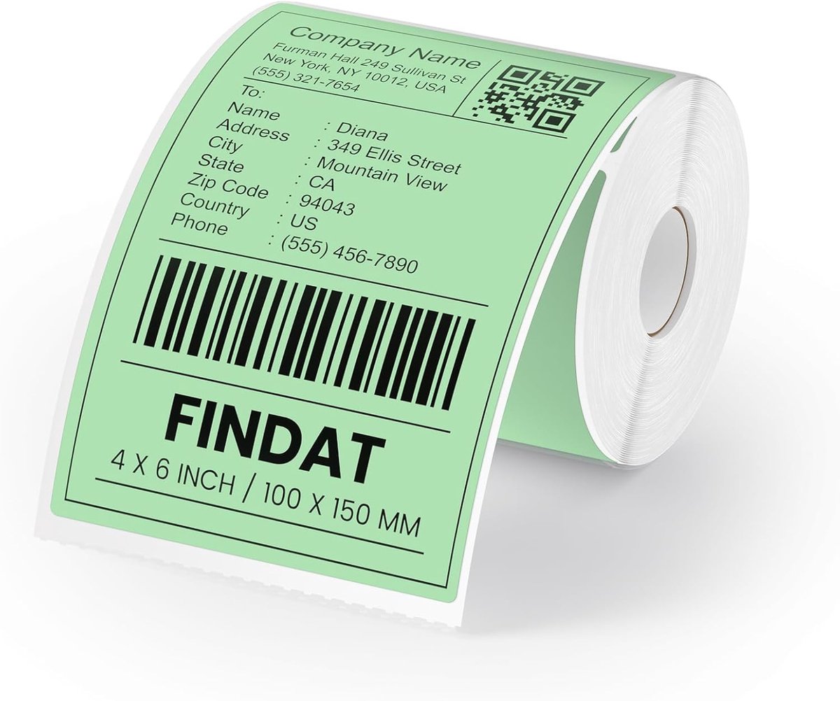 SnelShoppen - Groene Thermische Etiketten 4x6 Zelfklevende Verzendlabels Waterdicht Printerlabels Rectangular 250 Stuks voor Adressen Barcodes Kantoor